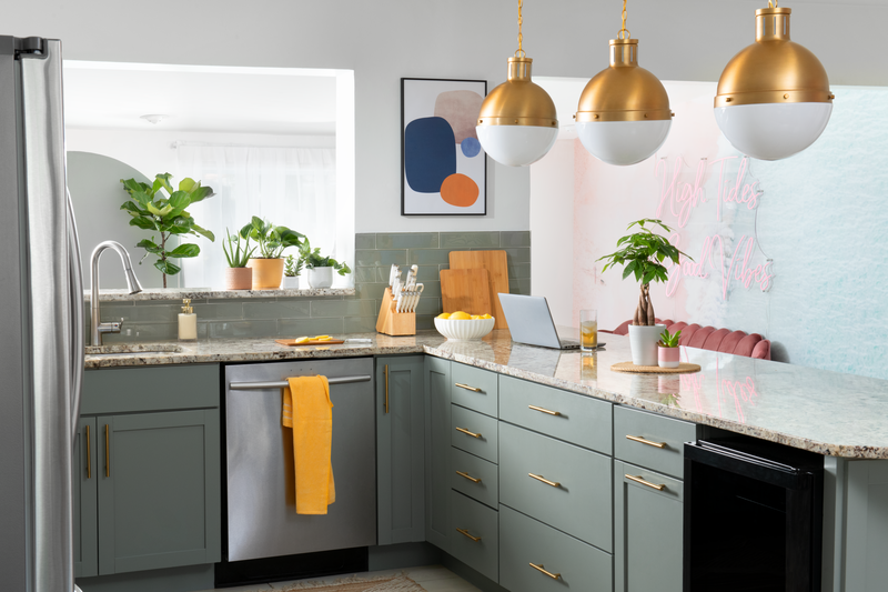 Houseplants decorating a kitchen